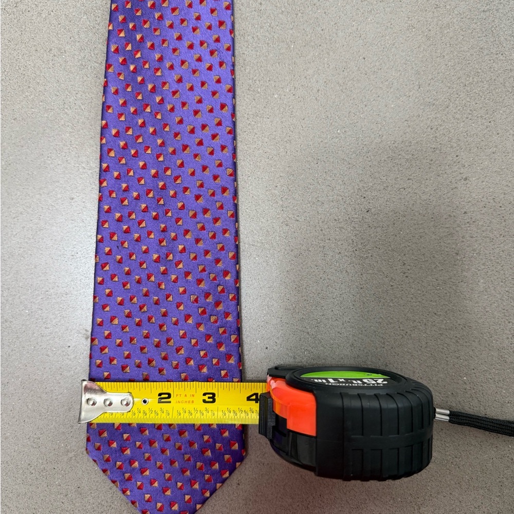 Charvet silk Purple Tie with Red Triangle Pattern